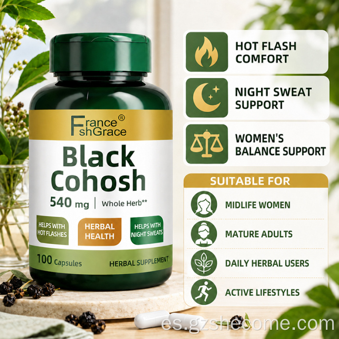 Shecome Black Cohosh Cápsulas Sudor nocturno Apoyo a la menopausia